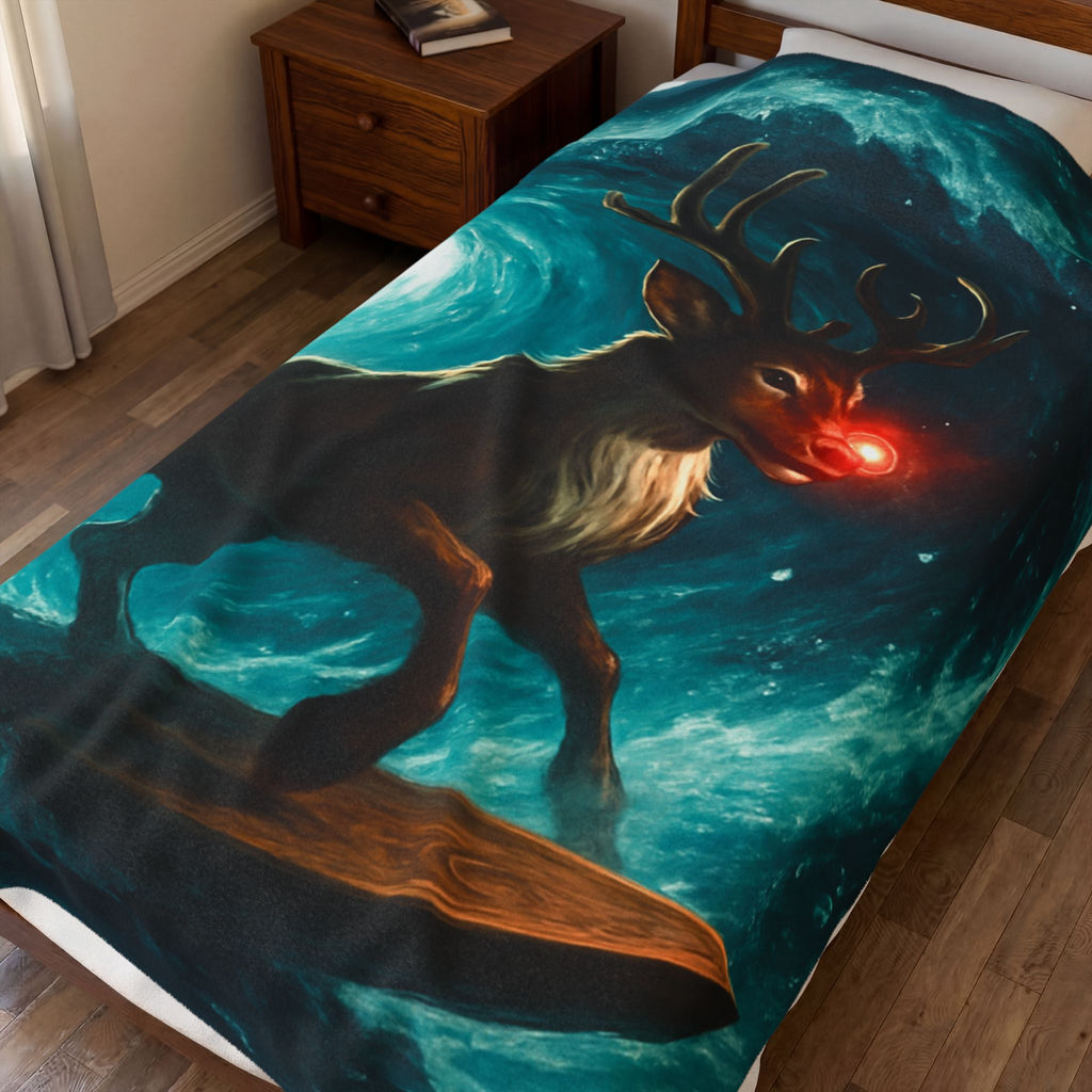Mystical Surfing Reindeer Velveteen Plush Blanket