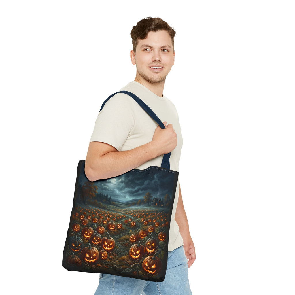 Halloween Pumpkin Field Tote Bag — Spooky Jack-O'-Lantern All-Over Print