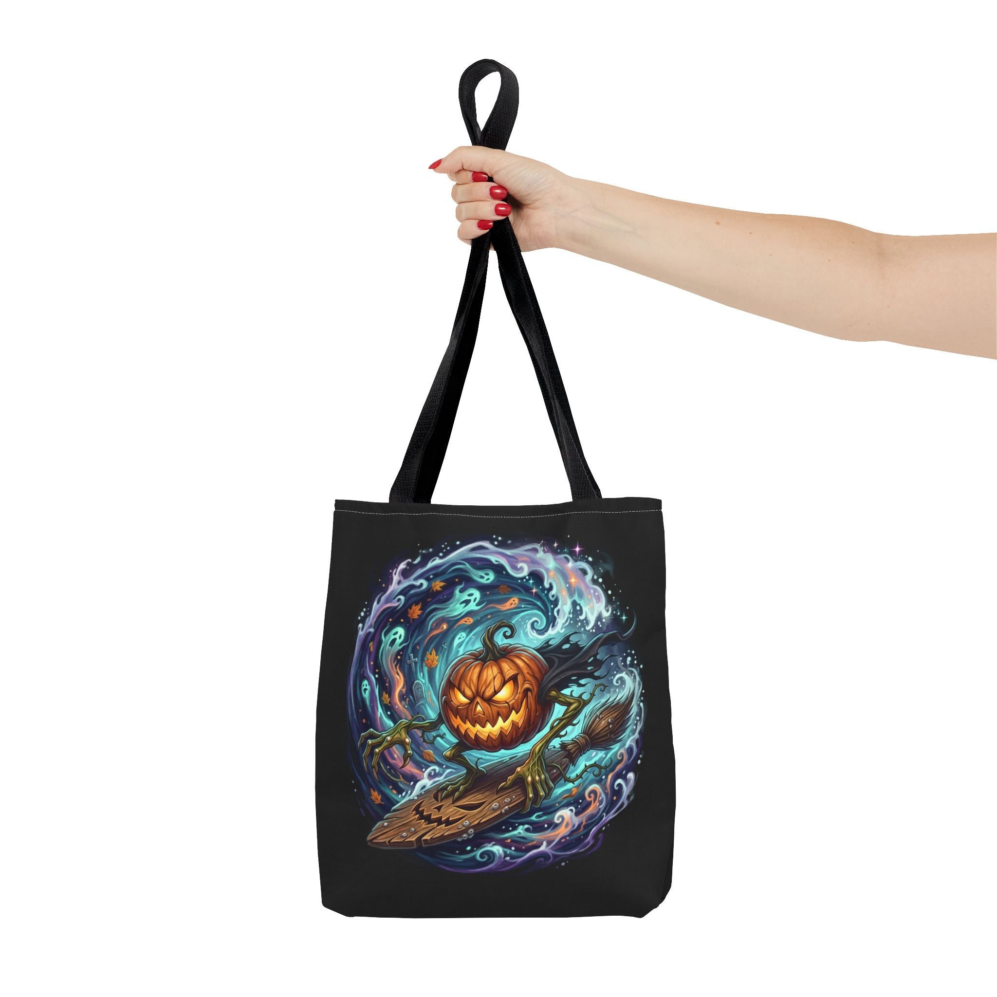 Halloween Surfing Pumpkin Tote Bag — Spooky Jack-o'-Lantern Beach Wave Tote