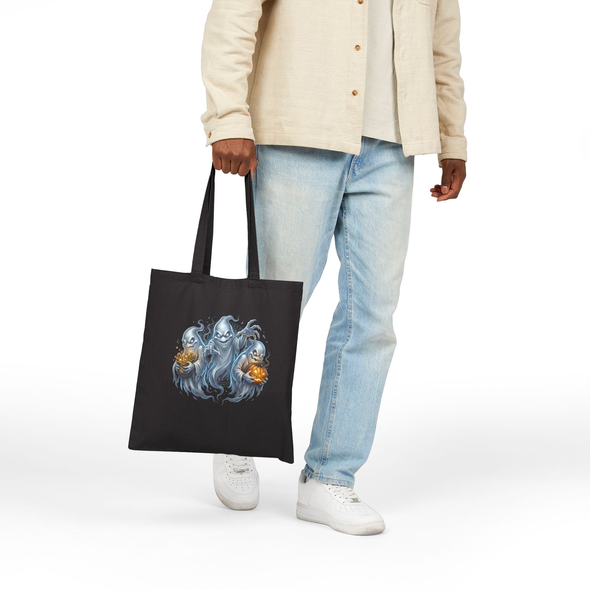 THREE LITTLE GHOST Cotton Canvas Tote Bag