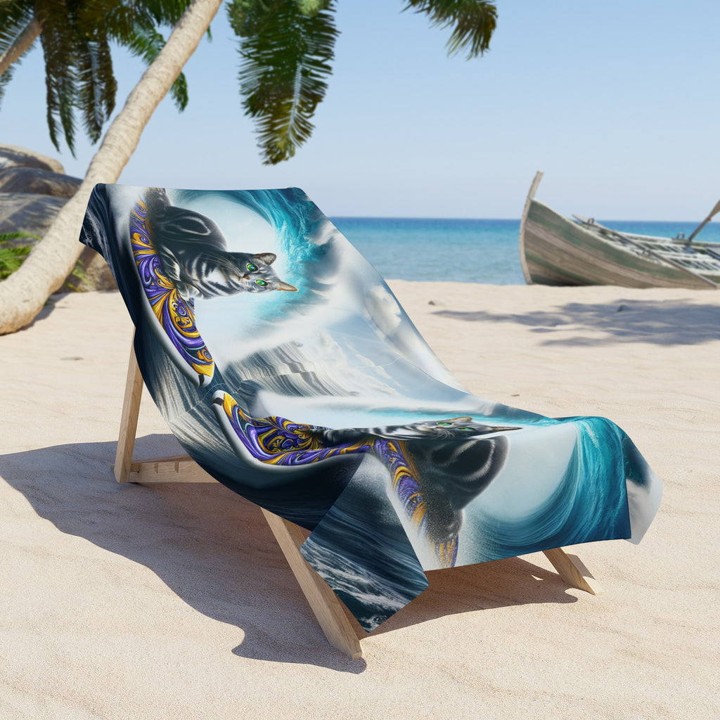 Surfing Cat Beach Towel
