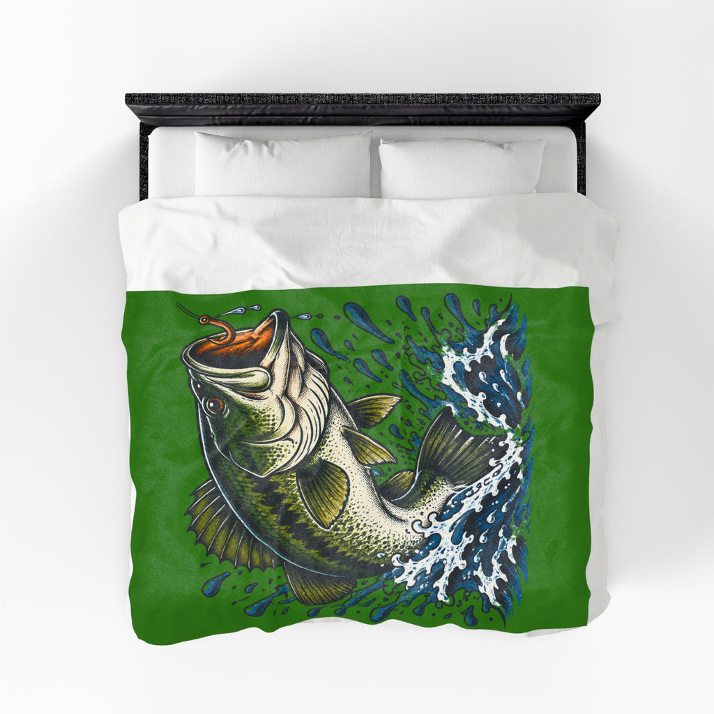 Largemouth Bass Fishing Velveteen Plush Blanket