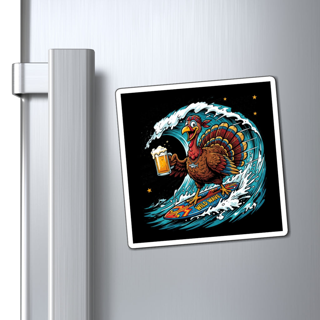 Surfing Turkey Magnet — Funny Thanksgiving Fridge Magnet with Beer