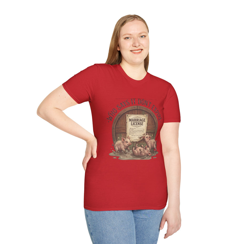T-Shirt — "Who Says It Don't Expire" Vintage Marriage License Design