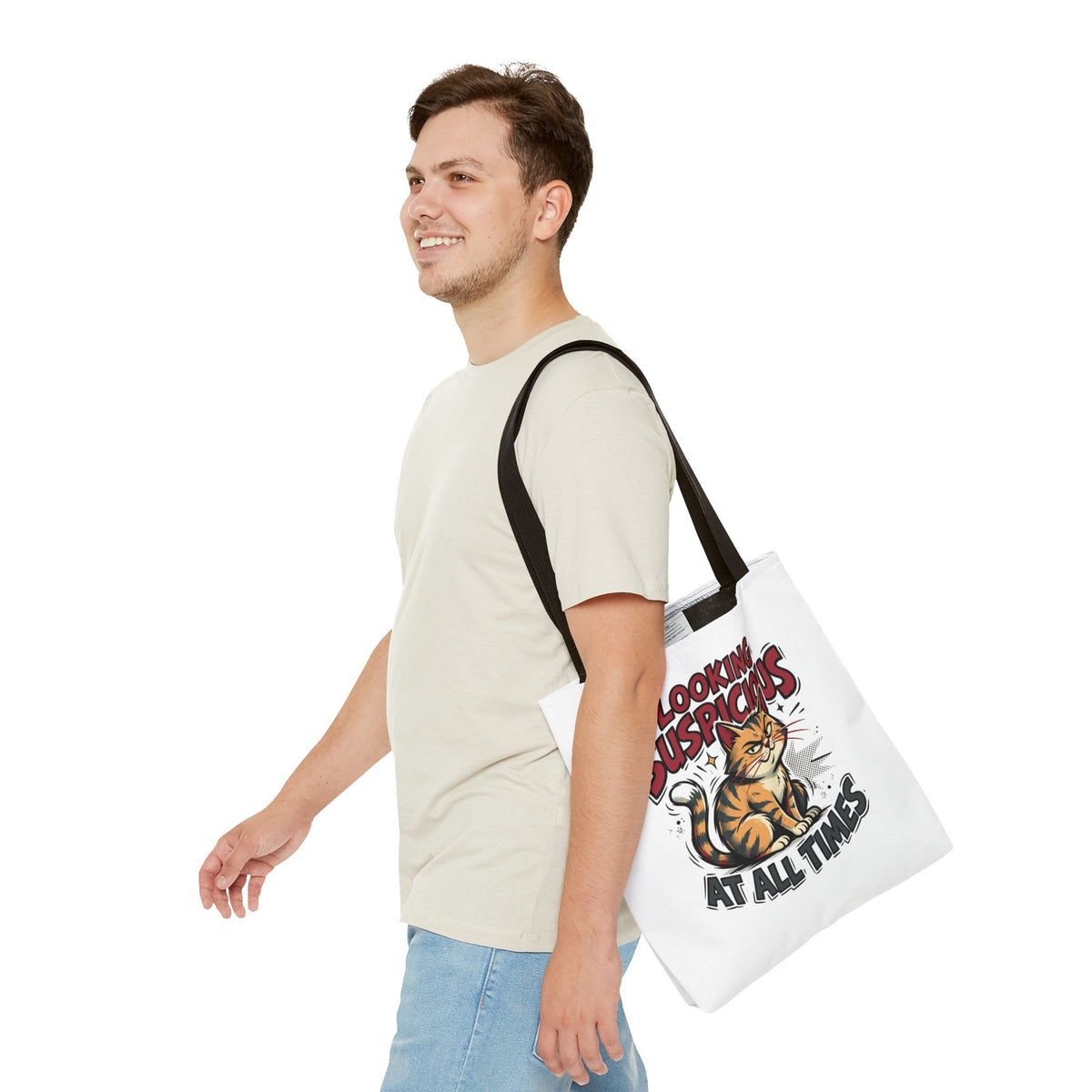 Looking Suspicious Cat Tote Bag - Funny Cat Lover Canvas Shopper