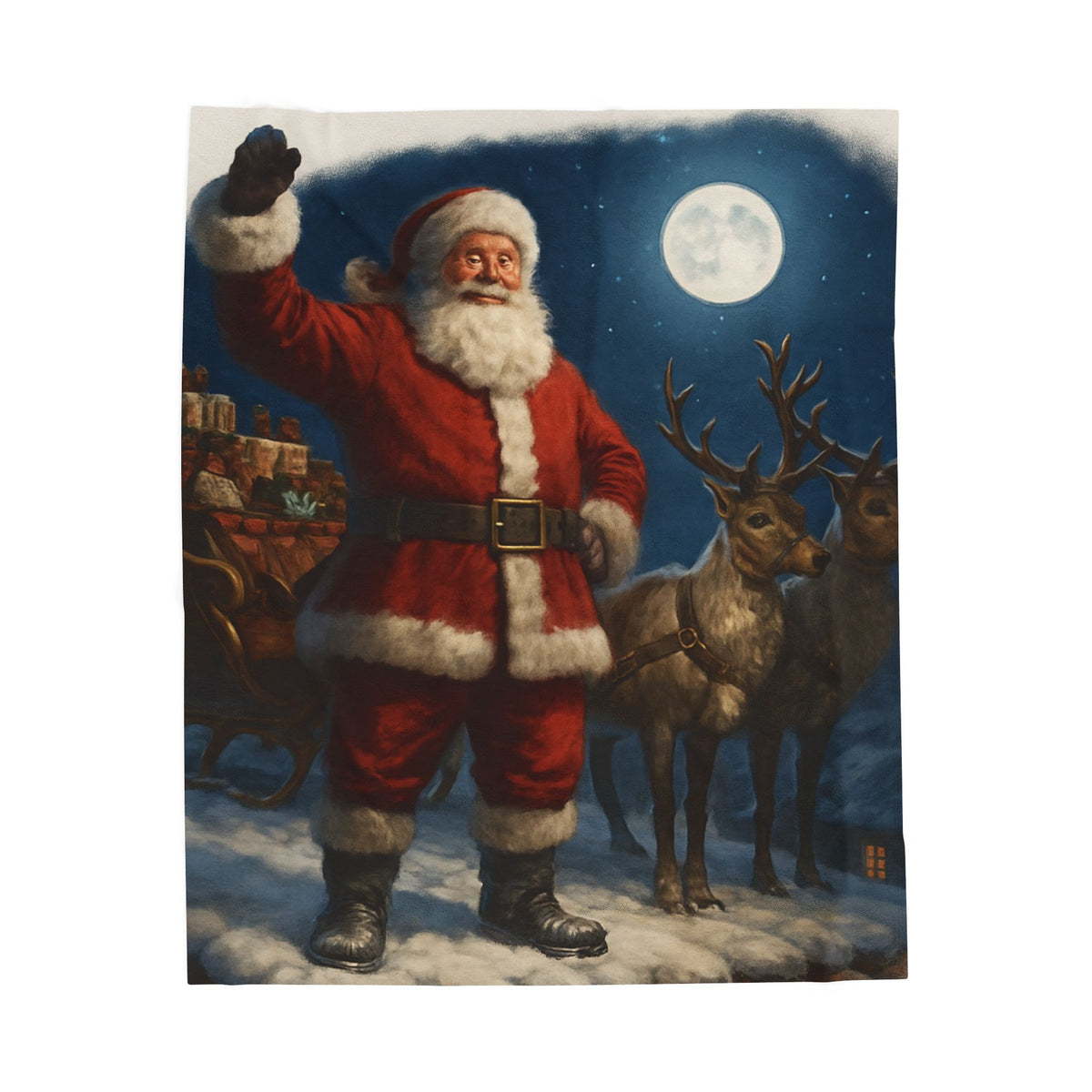 Santa Claus and Reindeer Christmas Velveteen Plush Blanket