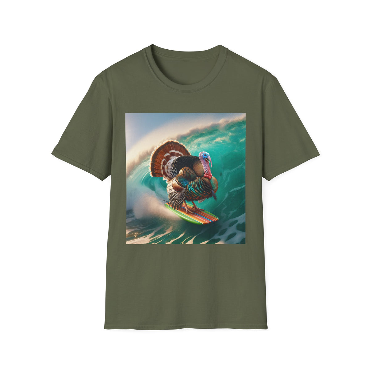 Majestic Surfing Turkey T-Shirt – Thanksgiving Wildlife Graphic Tee