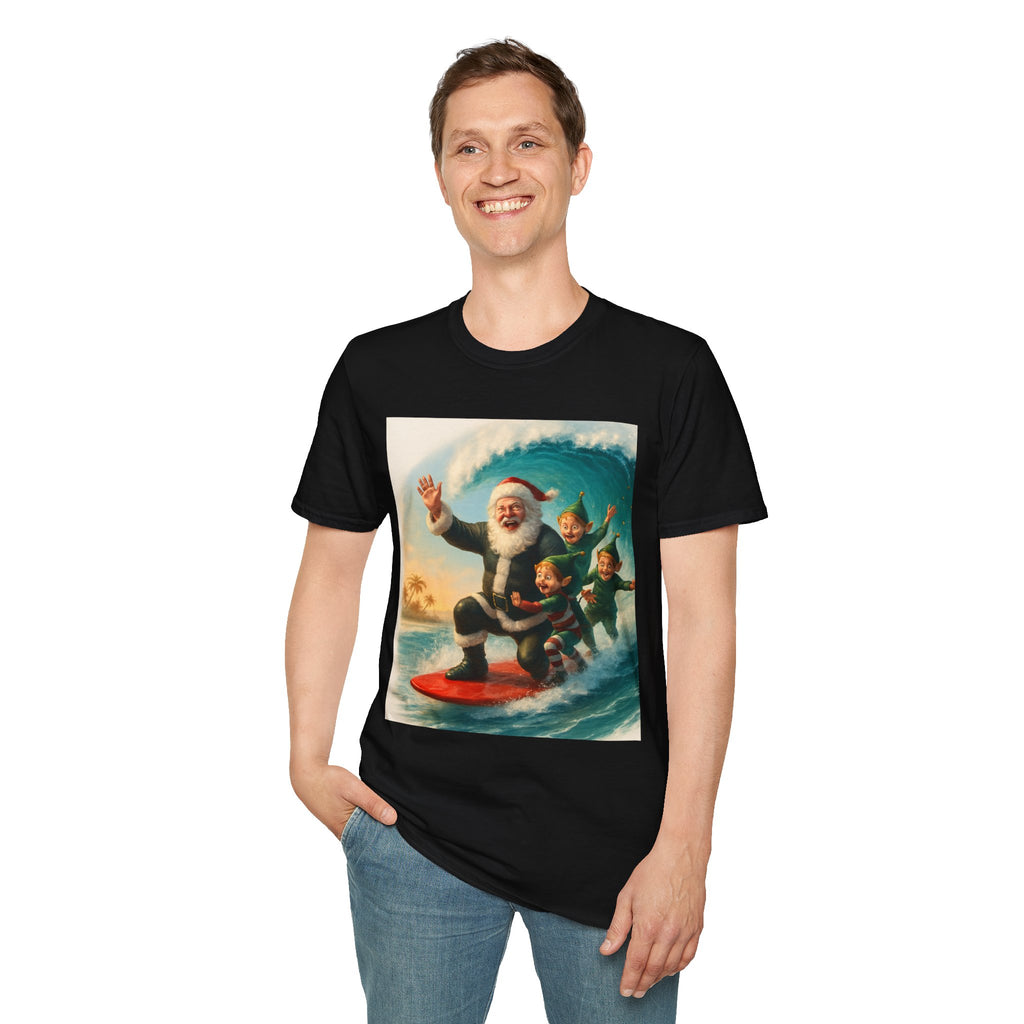 Santa Surfing T-Shirt — Retro Christmas Surfing Santa Tee