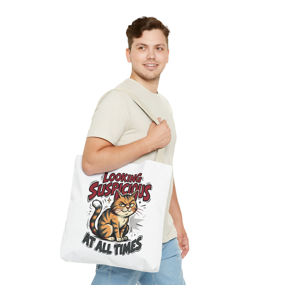Looking Suspicious Cat Tote Bag - Funny Cat Lover Canvas Shopper