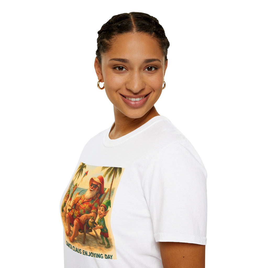 Santa Claus Enjoying Day T-Shirt – Retro Beach Holiday Tee