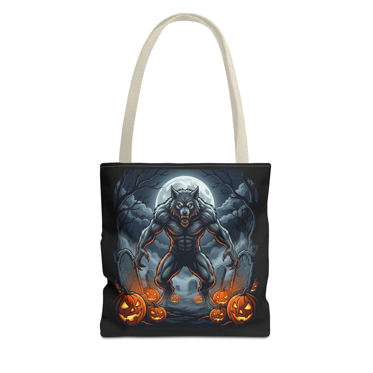 Werewolf Halloween Tote Bag — Full Moon Pumpkin Horror AOP Tote