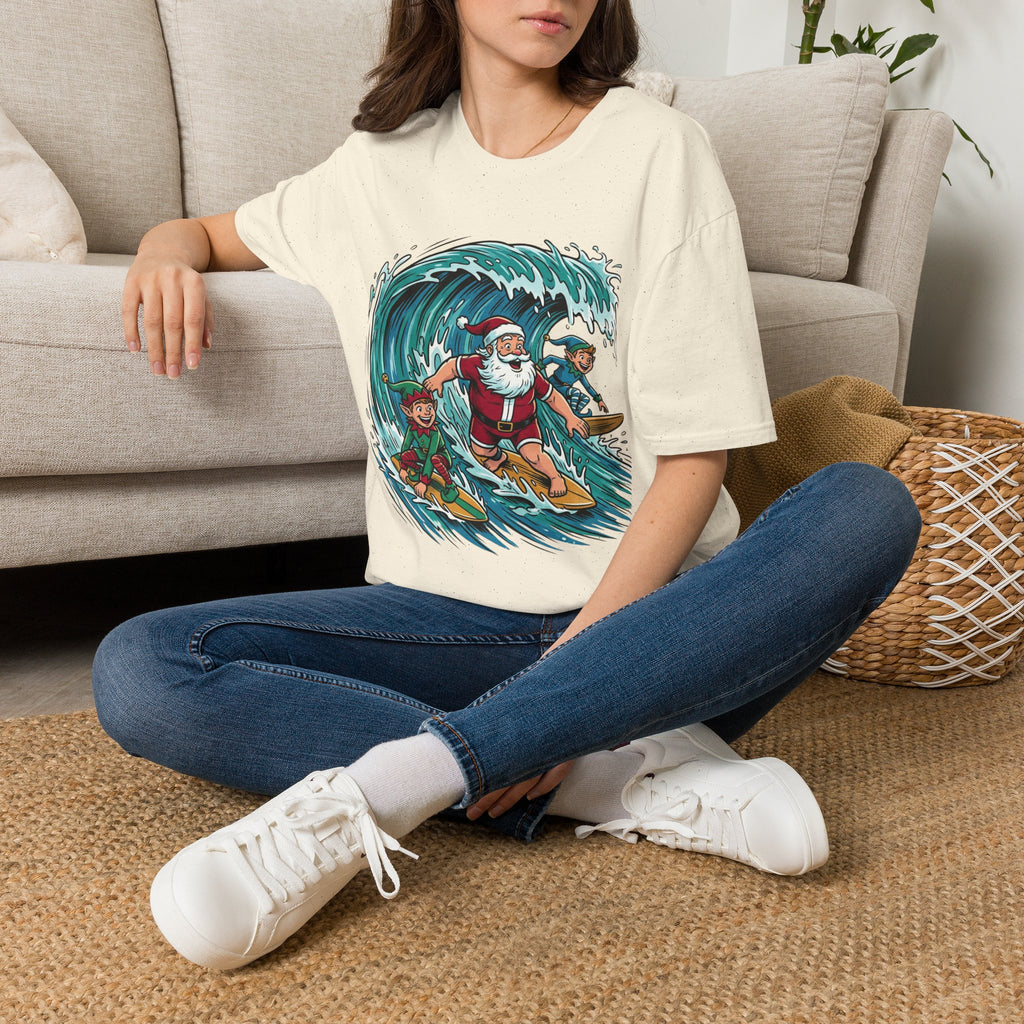 Surfing Santa T-Shirt — Christmas Beach Holiday Tee