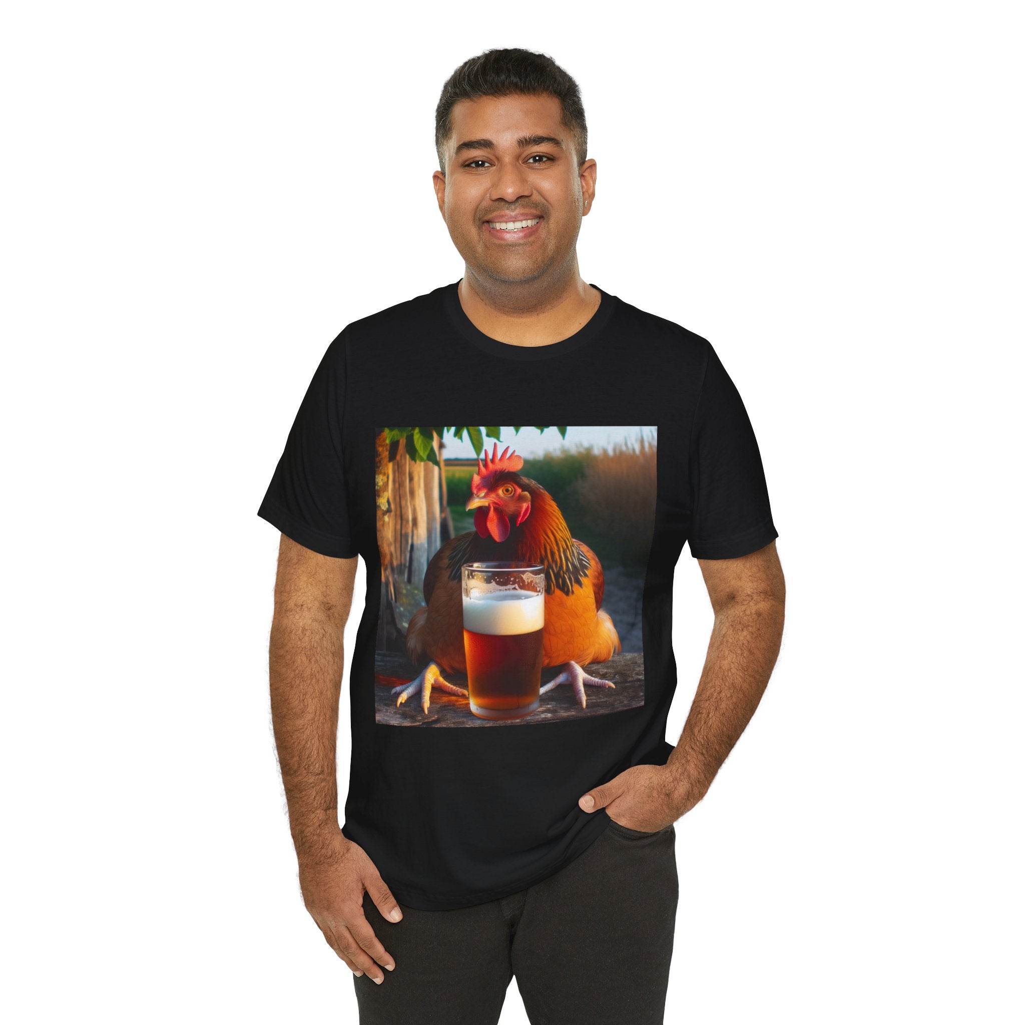 Funny Rooster with Beer Graphic Unisex T-Shirt