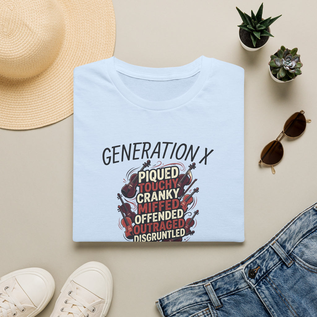 Generation X Funny Graphic T-Shirt — "Piqued, Touchy, Cranky… Here to Help"
