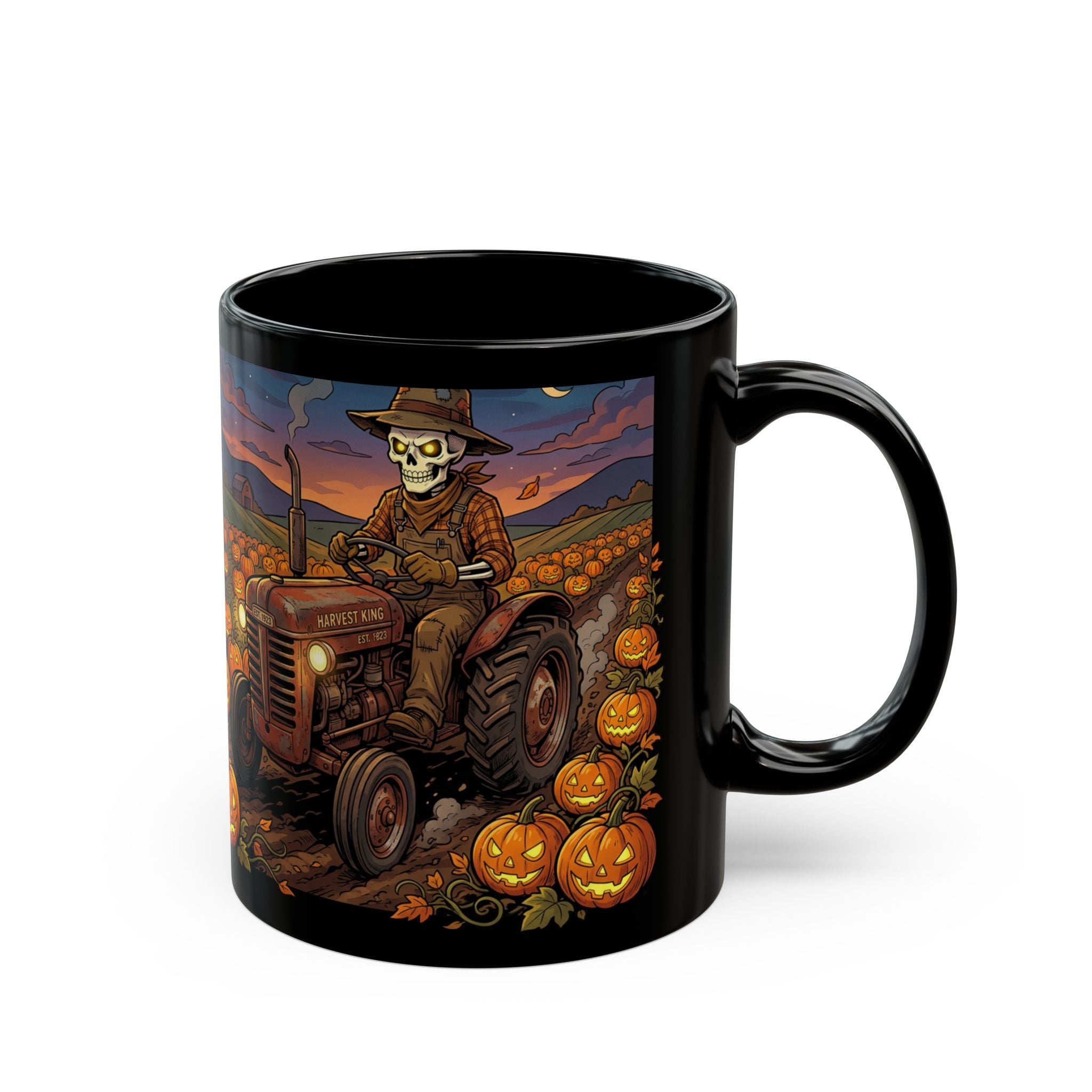 Halloween Pumpkin Patch Skeleton Mug — Spooky Farm Coffee Cup (11oz/15oz)