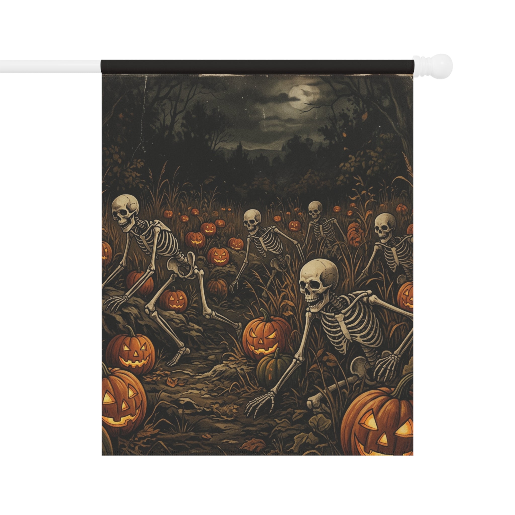 Halloween Skeleton Pumpkin Garden Flag — Spooky Outdoor House Banner