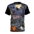 Halloween Graveyard Tee — Spooky Scarecrow & Dancing Skeletons All-Over Print