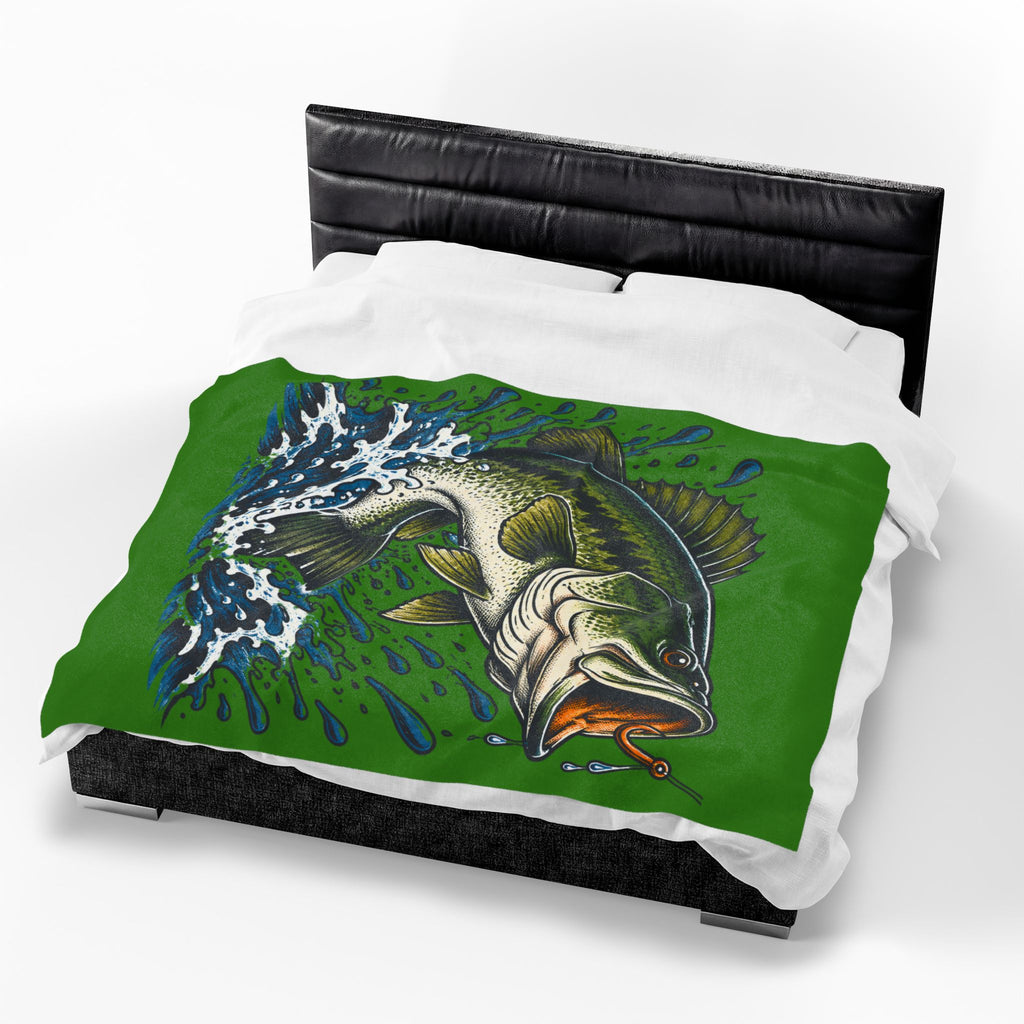 Largemouth Bass Fishing Velveteen Plush Blanket