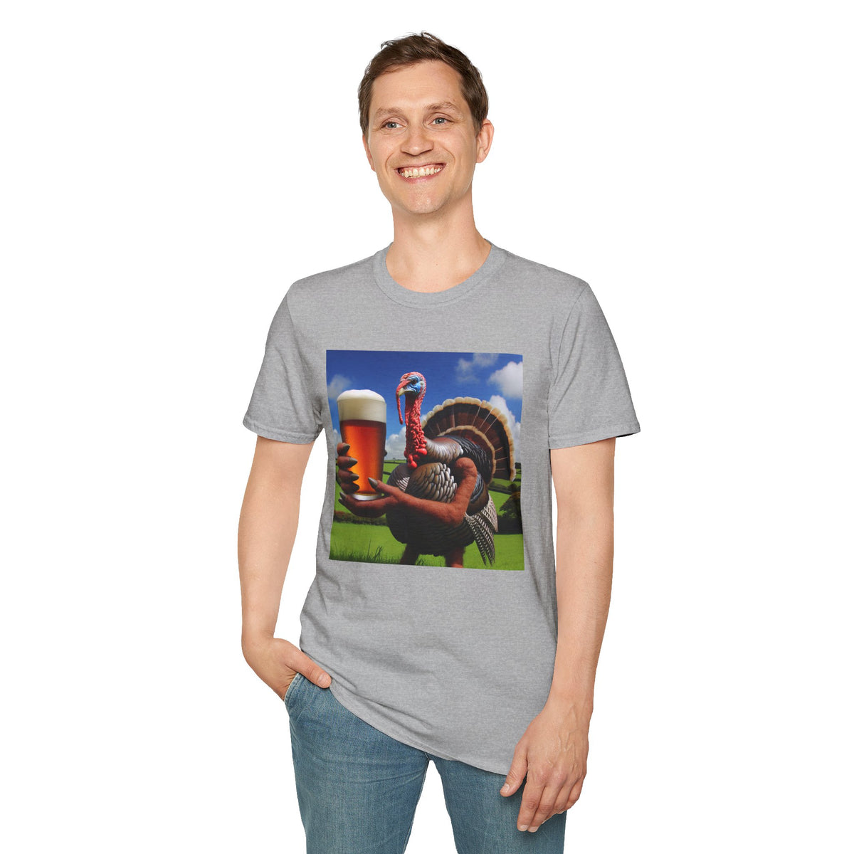 Thankful Turkey Beer T-Shirt — Funny Thanksgiving Turkey Holding Pint Tee