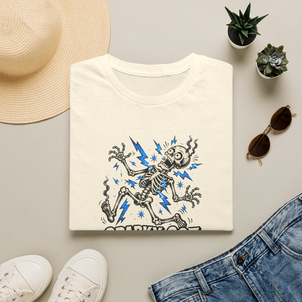 Sparky Got Zapped Skeleton Graphic T-Shirt