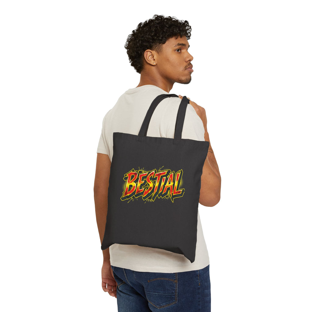 BESTIAL Graphic Tote Bag — Bold Retro Comic Lettering Canvas Tote
