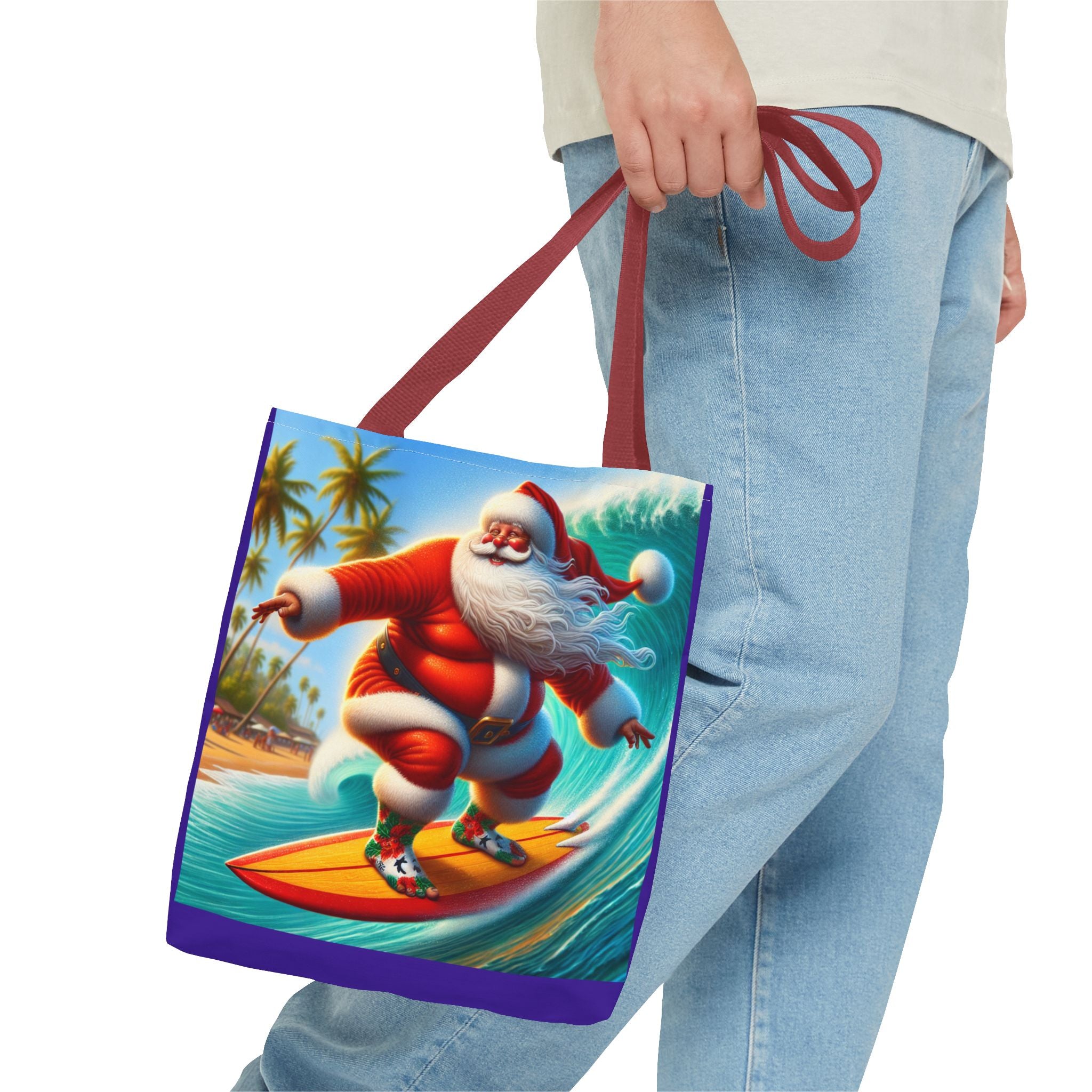 Surfing Santa Tote Bag — Tropical Christmas Beach Holiday Tote