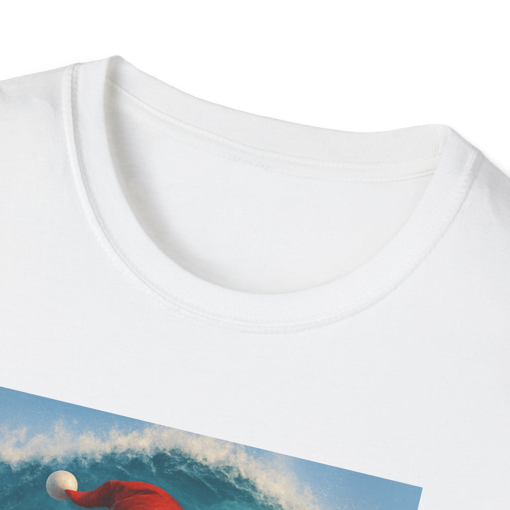 Santa Surfing T-Shirt — Retro Santa and Reindeer Surf Holiday Tee