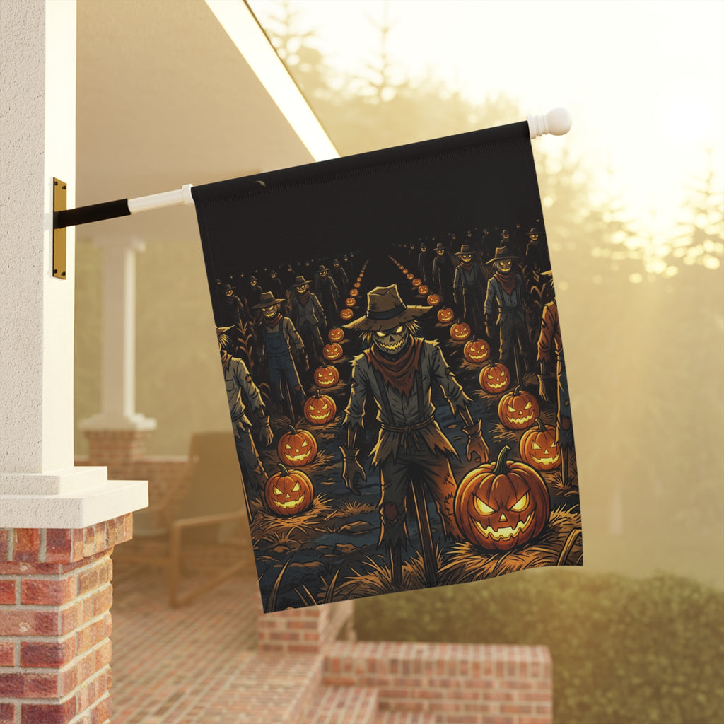 Halloween Scarecrow Pumpkin Patch Garden Flag – Spooky Rustic Outdoor Banner