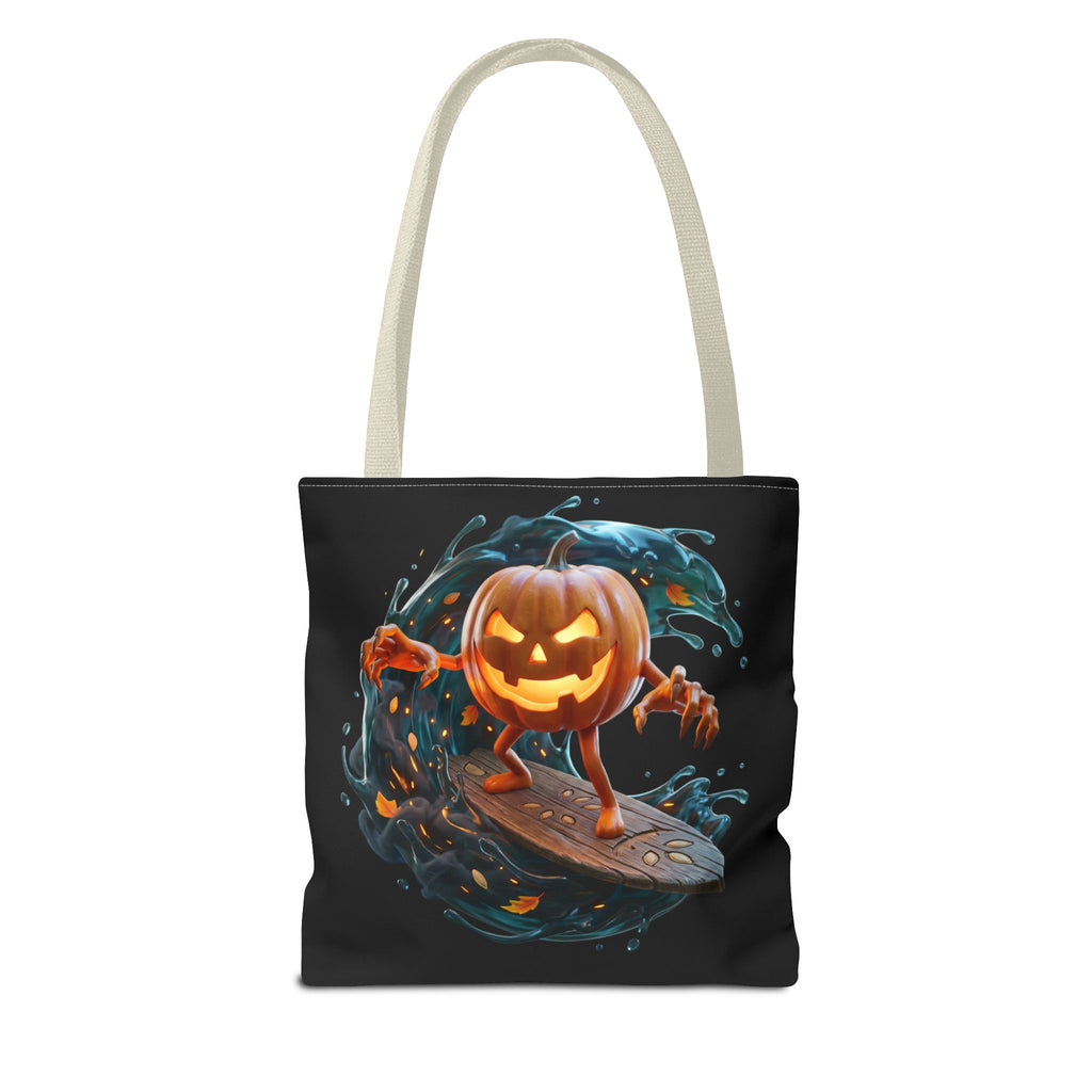 Halloween Pumpkin Surf Tote Bag — Spooky Jack-O'-Lantern Surfing Beach Tote