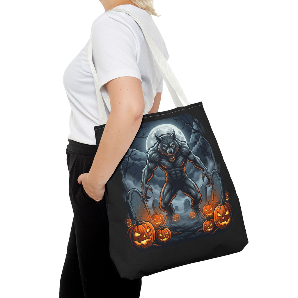 Werewolf Halloween Tote Bag — Full Moon Pumpkin Horror AOP Tote