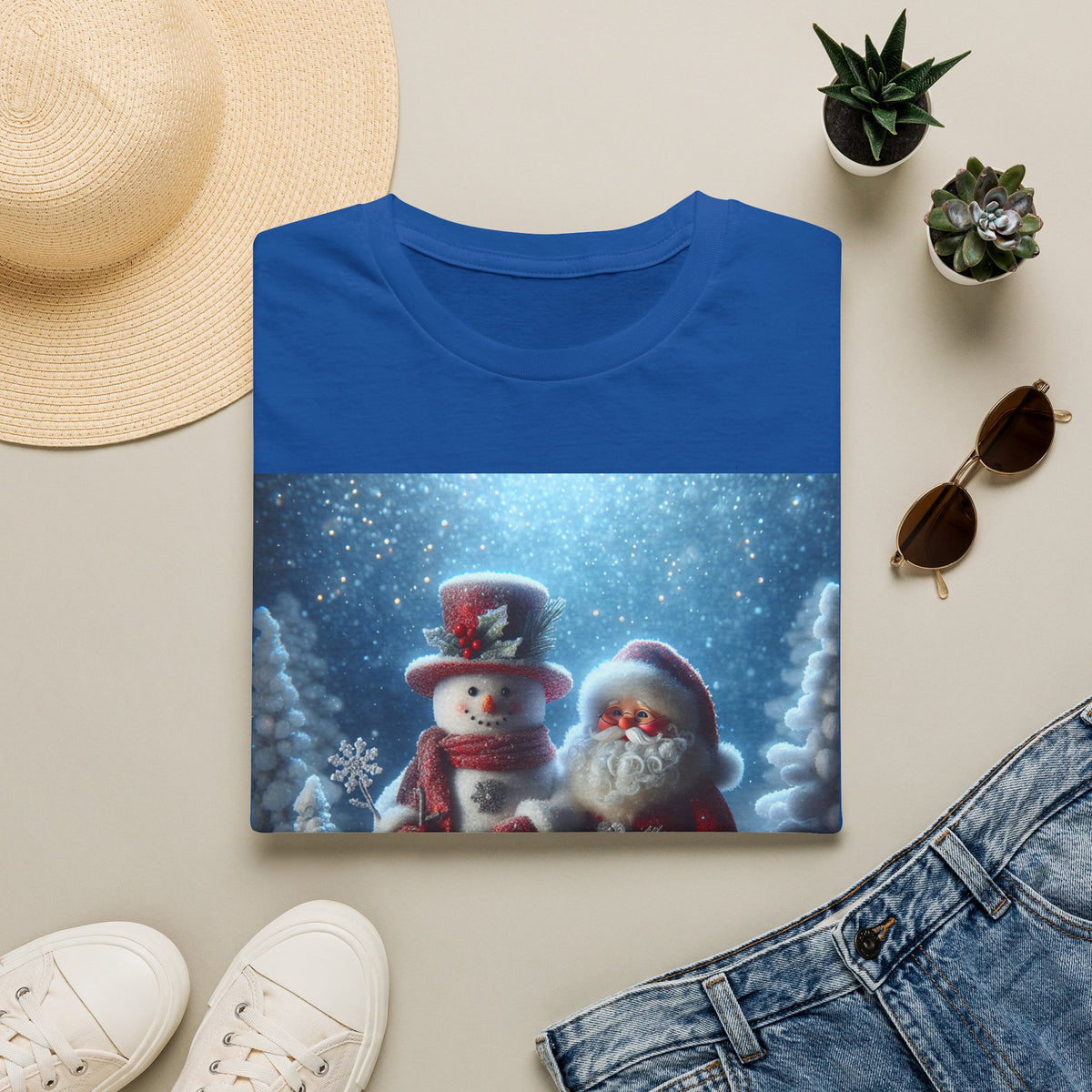 Christmas Santa & Snowman T-Shirt — Holiday Winter Scene Tee