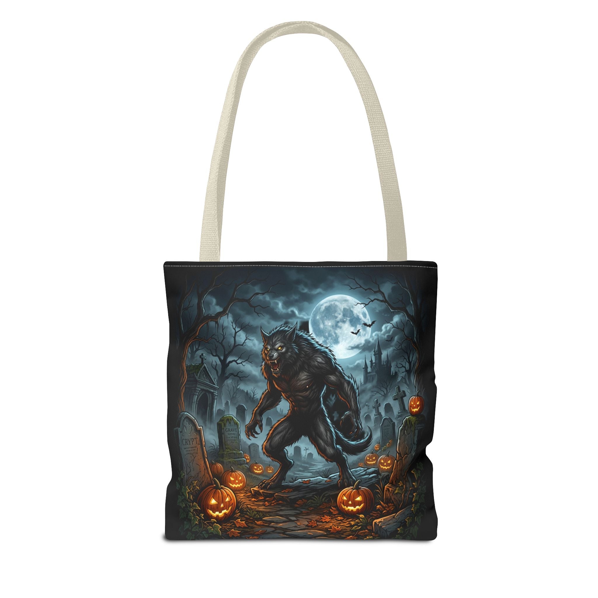 Halloween Werewolf Tote Bag – Spooky Graveyard Pumpkin Night Market Tote