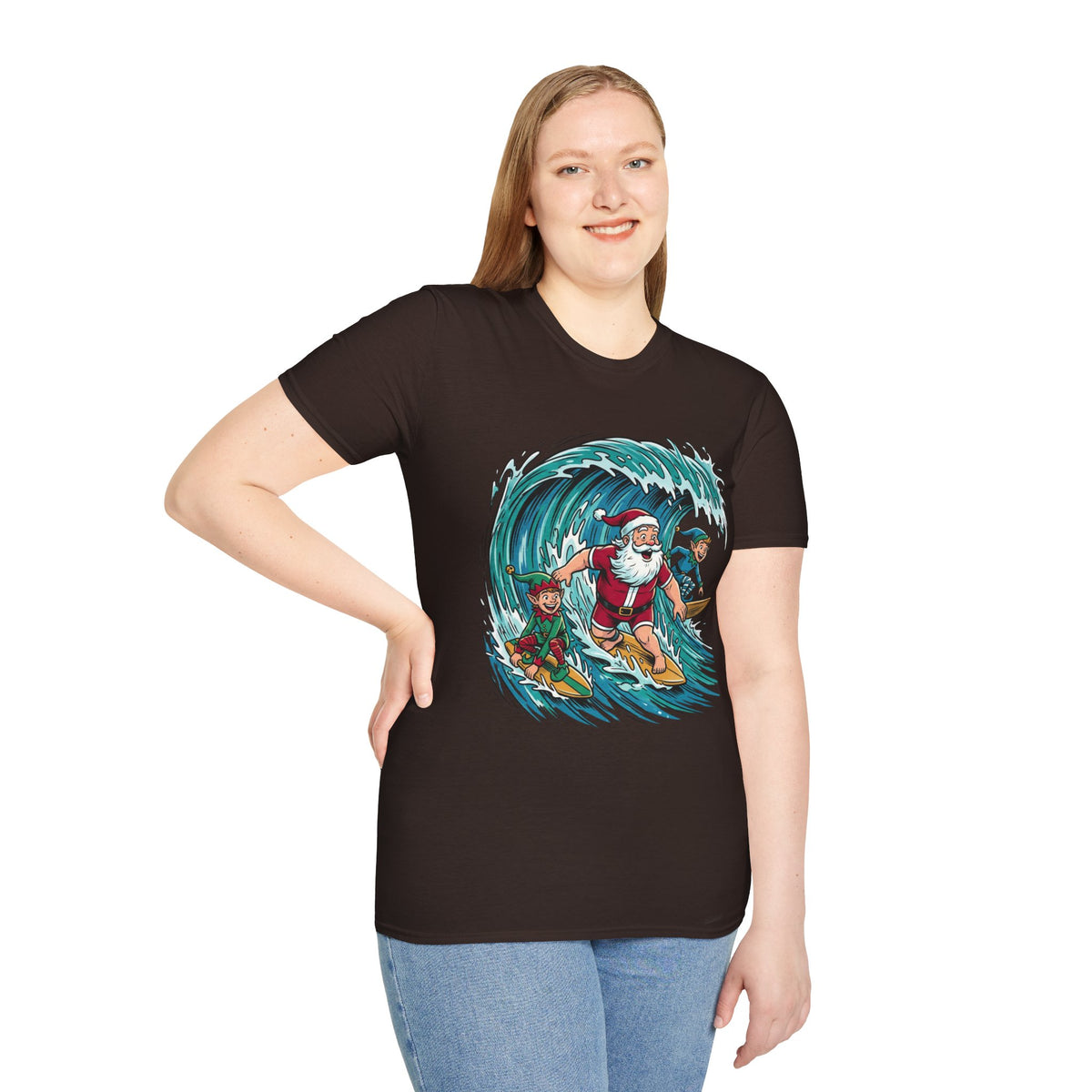Surfing Santa T-Shirt — Christmas Beach Holiday Tee