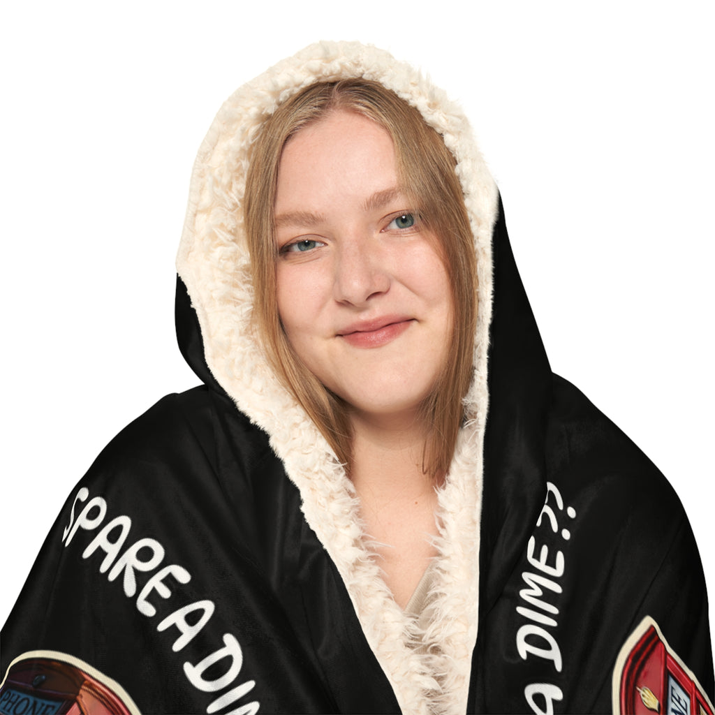 Hooded Blanket — 'Spare a Dime?' Vintage Phone Booth Snuggle Blanket