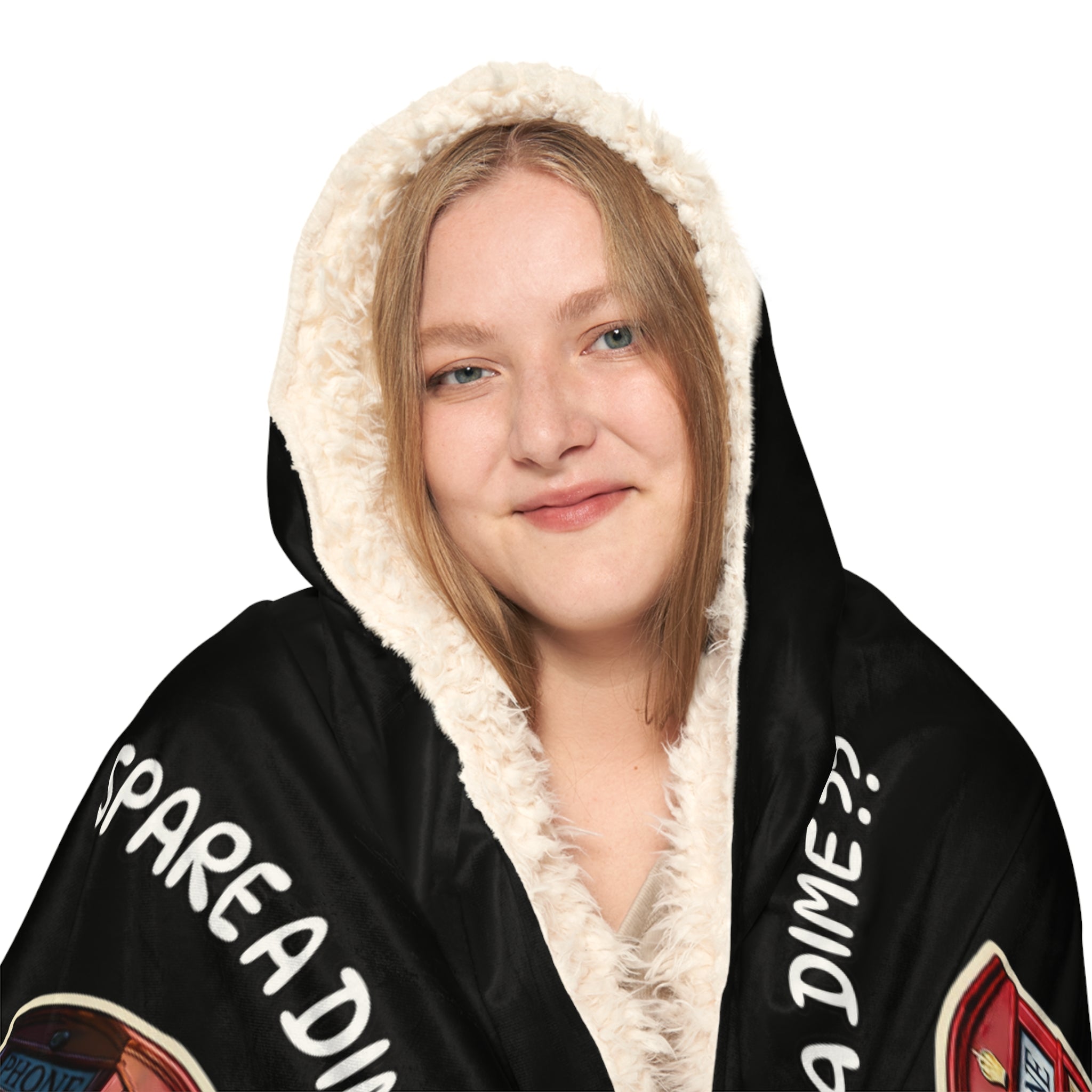 Hooded Blanket — 'Spare a Dime?' Vintage Phone Booth Snuggle Blanket