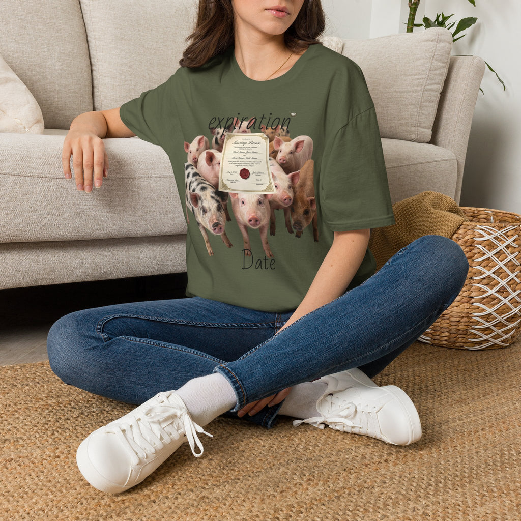 Pig Adoption Certificate T-Shirt — "Expiration Date" Cute Farm Piglet Tee