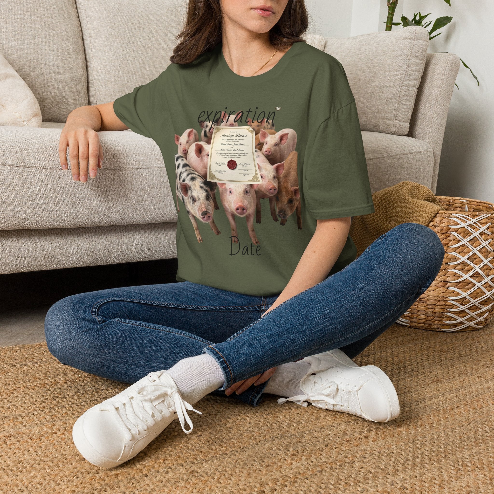 Pig Adoption Certificate T-Shirt — "Expiration Date" Cute Farm Piglet Tee