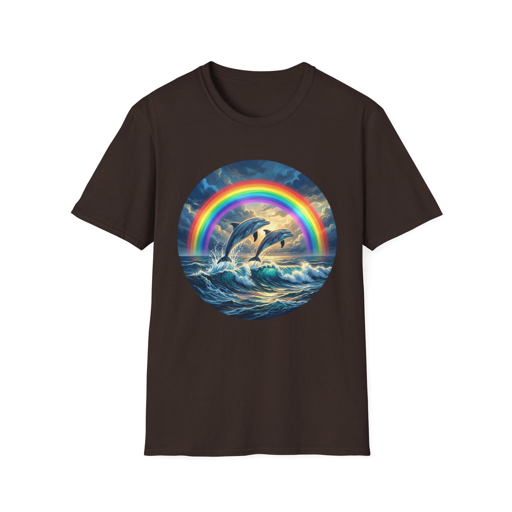 Dolphin Rainbow Wave T-Shirt — Ocean Sunset Graphic Tee
