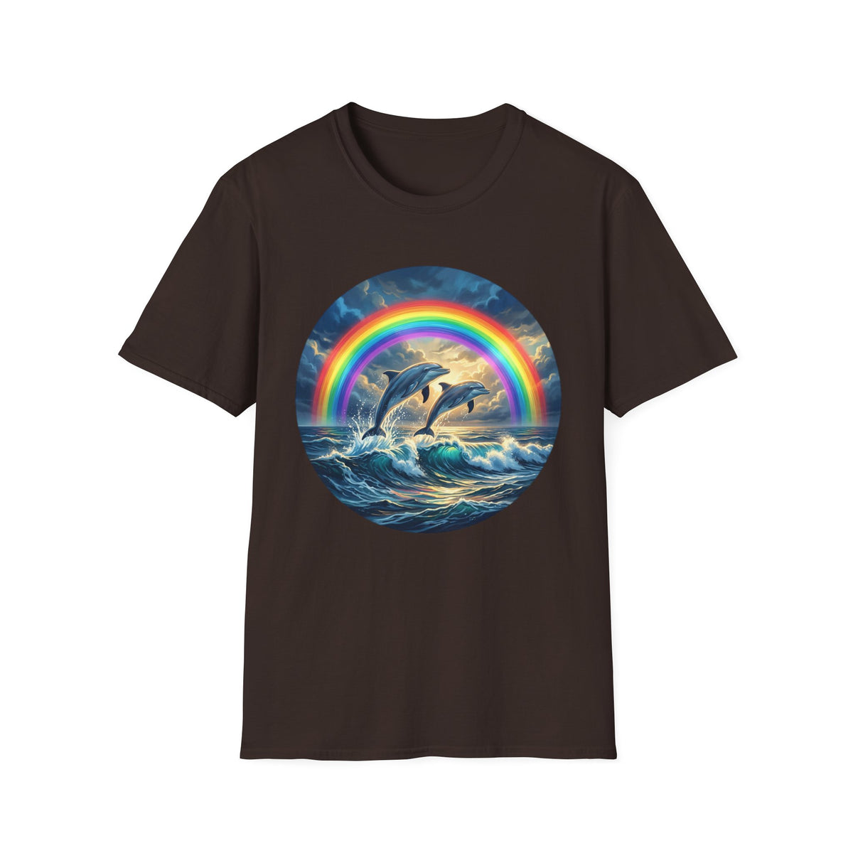 Dolphin Rainbow Wave T-Shirt — Ocean Sunset Graphic Tee