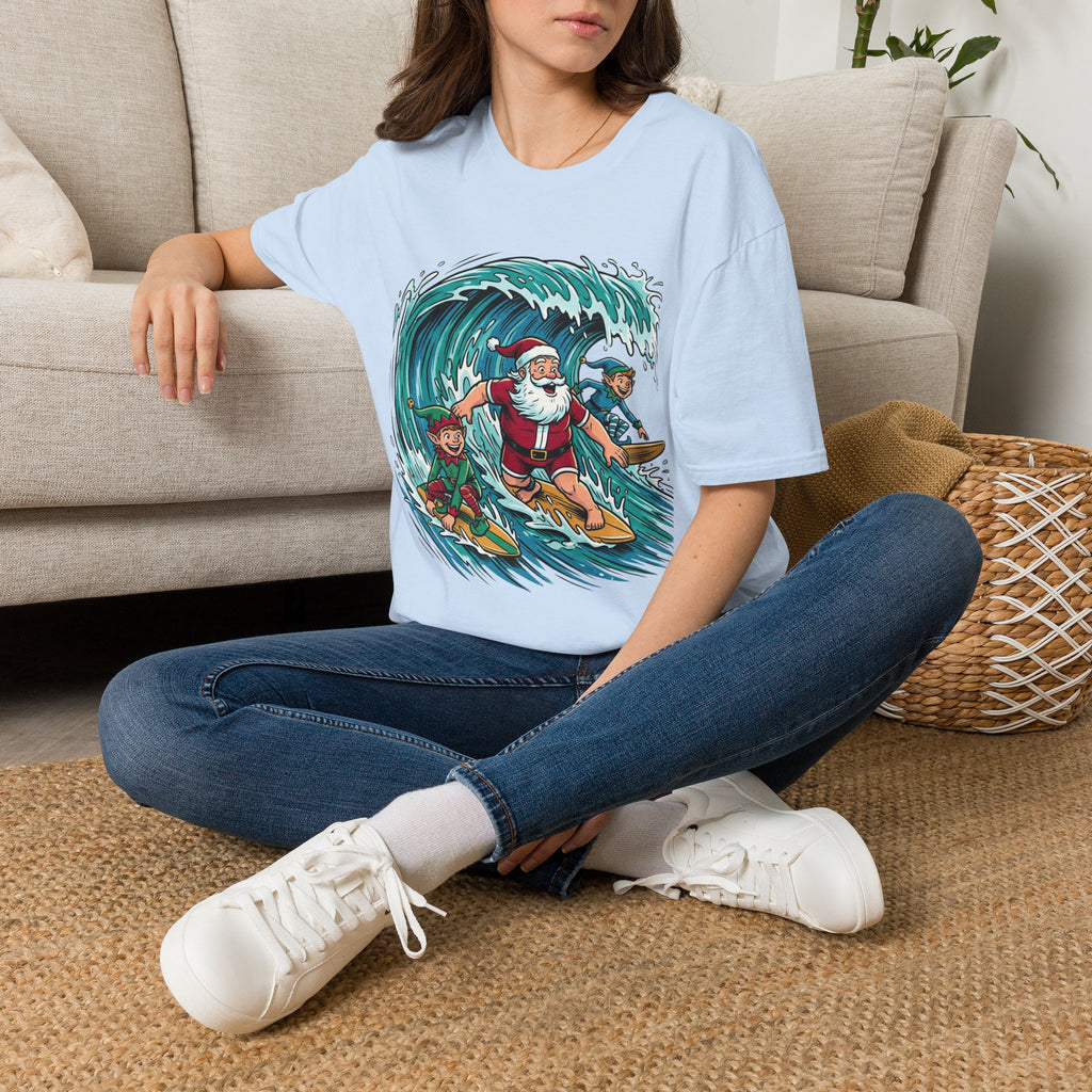 Surfing Santa T-Shirt — Christmas Beach Holiday Tee