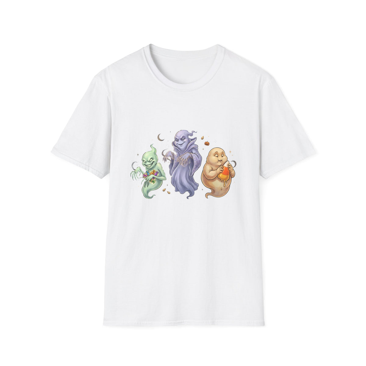 Three Quirky Ghosts Halloween Unisex Softstyle T-Shirt