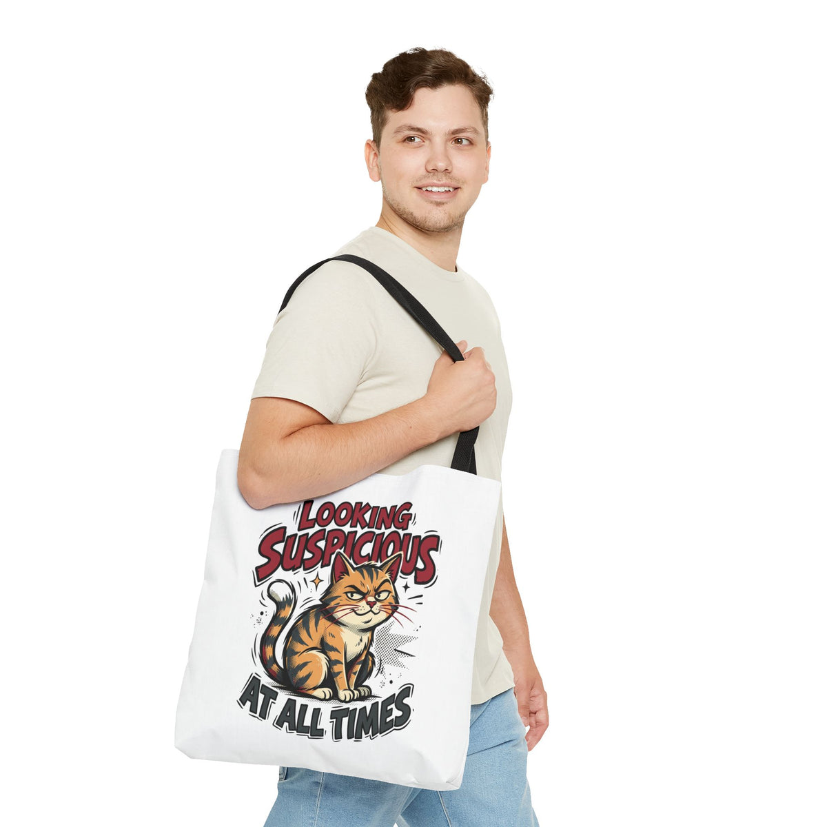 Looking Suspicious Cat Tote Bag - Funny Cat Lover Canvas Shopper