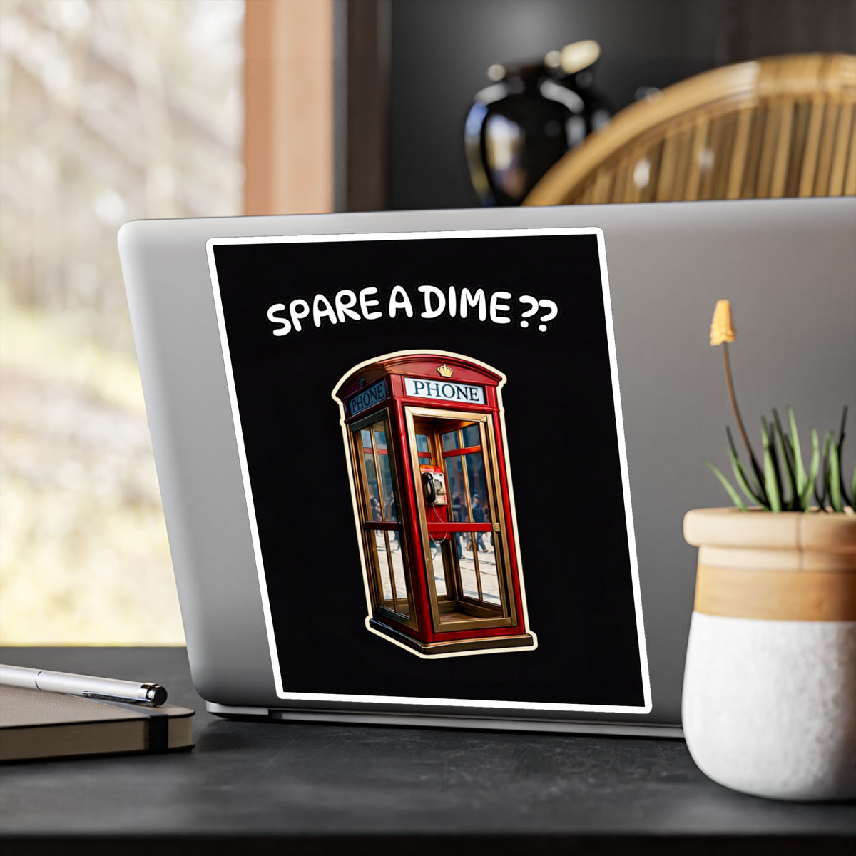 Spare a Dime? Vintage Phone Booth Kiss-Cut Vinyl Sticker
