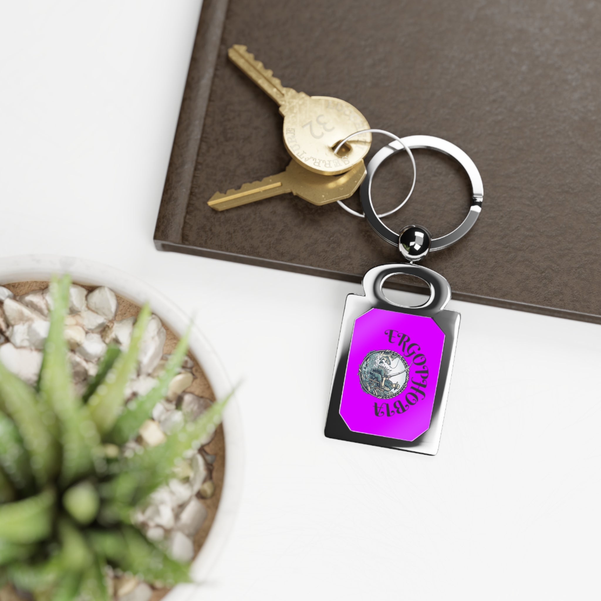 Rectangle Photo Keyring — Personalized Photo Keychain with Bright Pink Accent