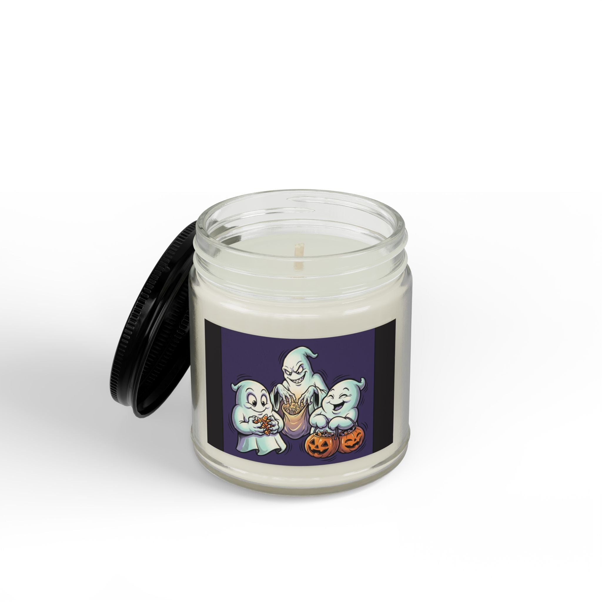 THREE GREEDY GHOST HALLOWEEN Scented Soy Candles with Black Lid, (4 and 9oz)