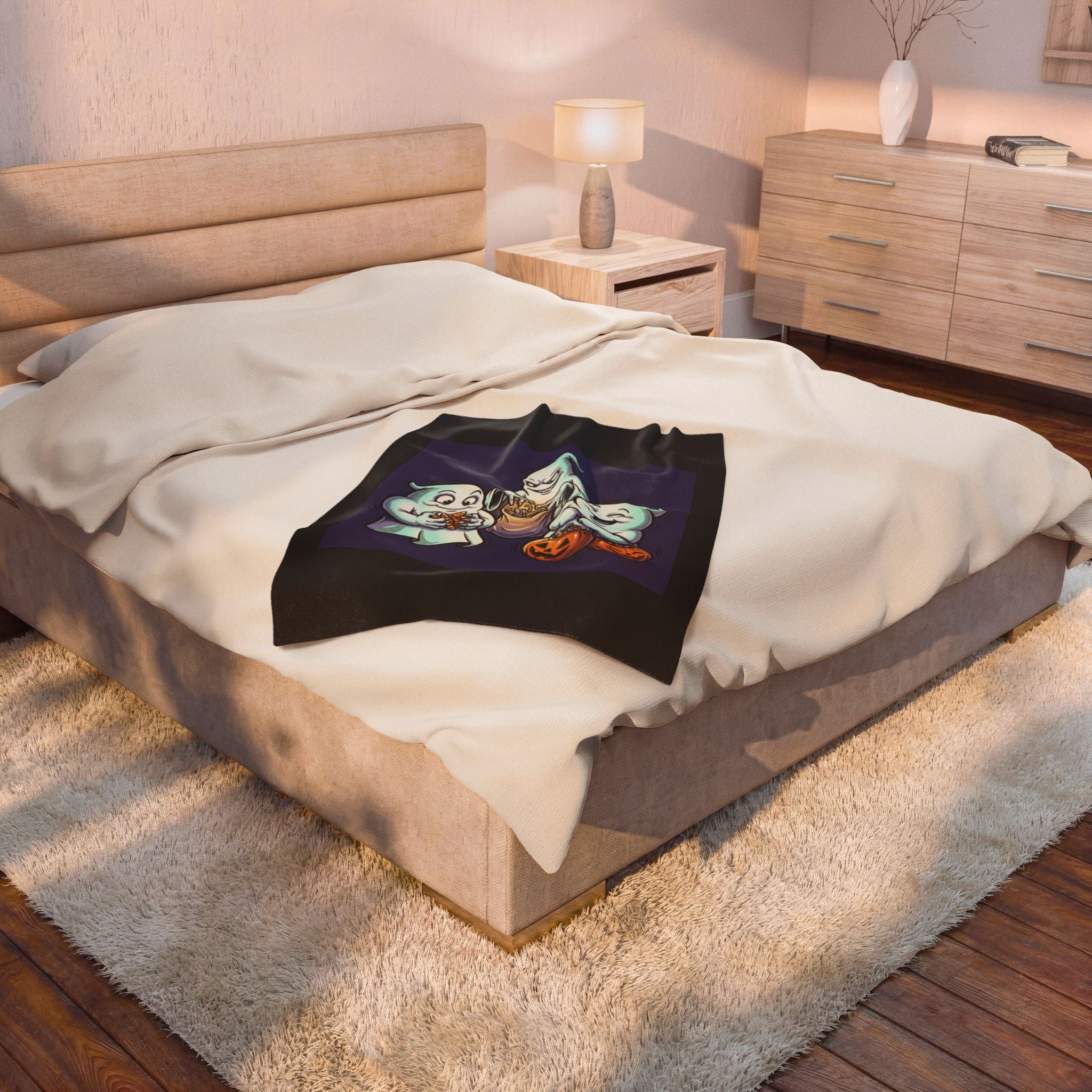 Three Ghosts Trick-or-Treat Halloween Velveteen Plush Blanket