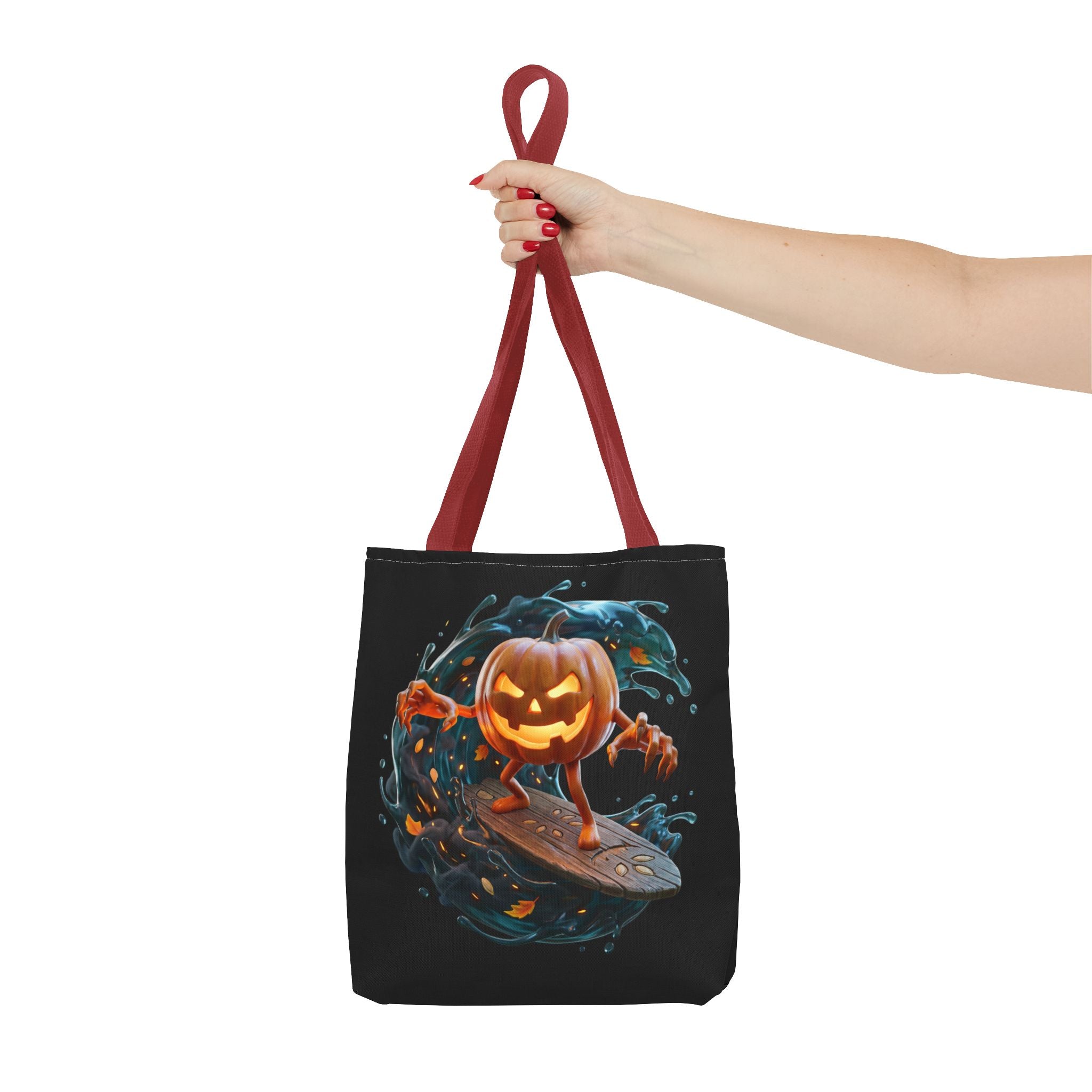 Halloween Pumpkin Surf Tote Bag — Spooky Jack-O'-Lantern Surfing Beach Tote