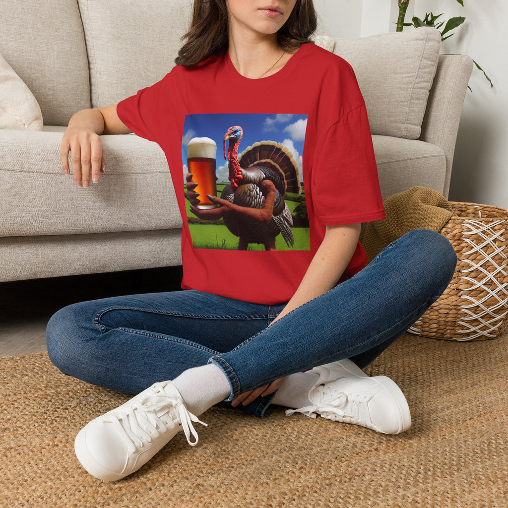 Thankful Turkey Beer T-Shirt — Funny Thanksgiving Turkey Holding Pint Tee