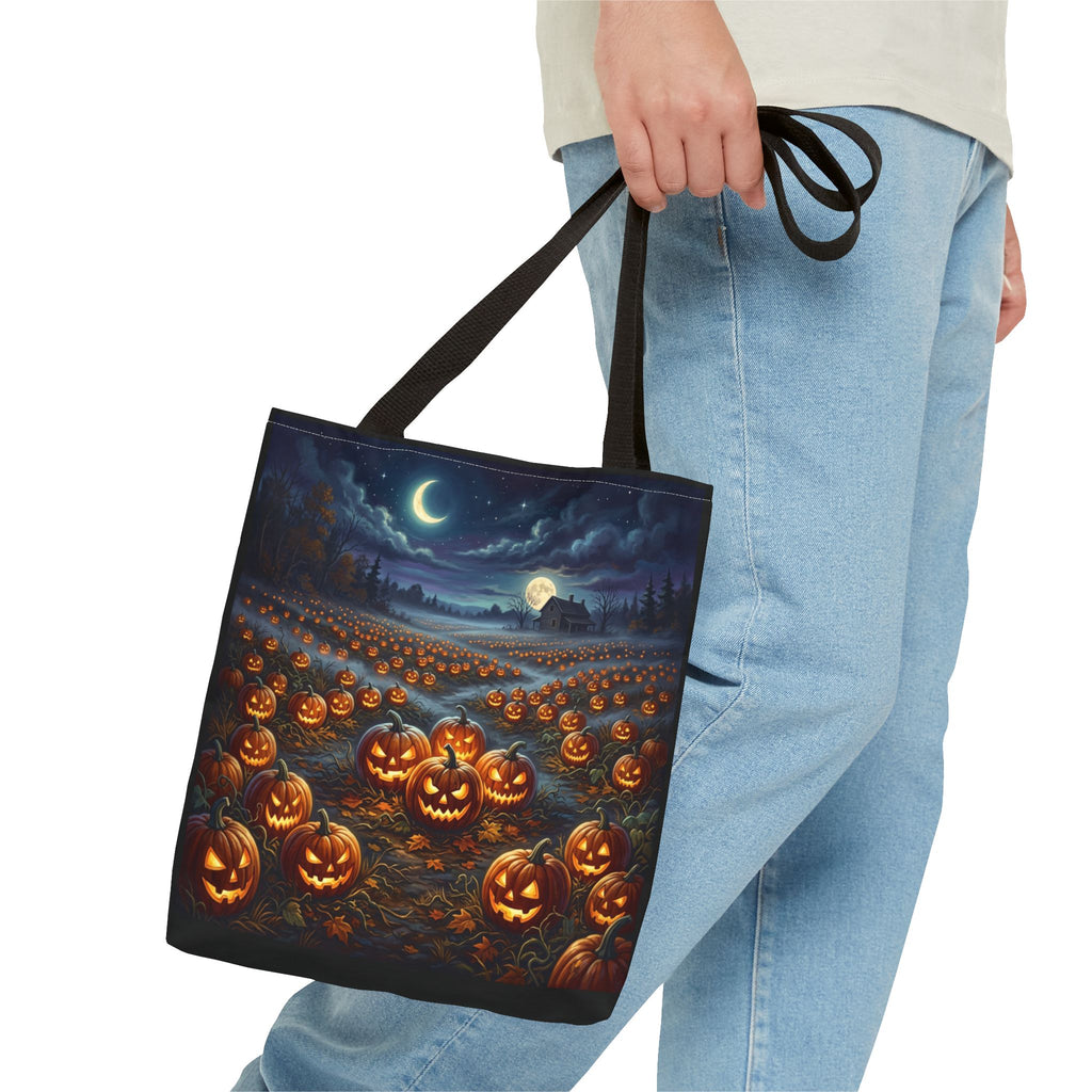 Halloween Pumpkin Patch Tote Bag — Spooky Night Jack-O'-Lantern Canvas Tote