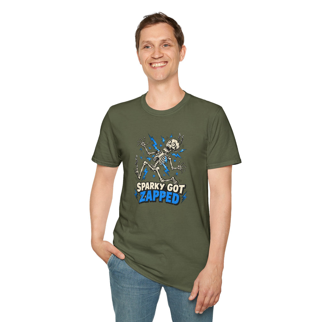 Sparky Got Zapped Skeleton Graphic T-Shirt